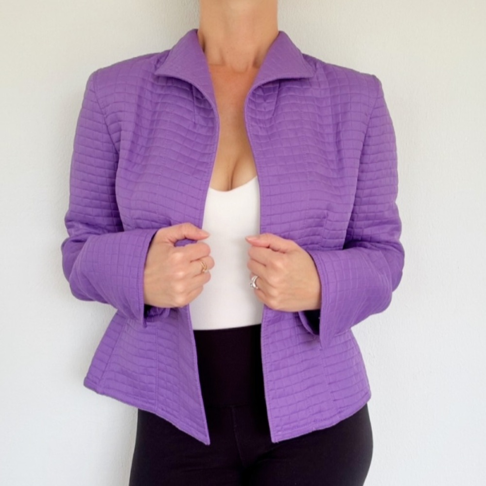 Vintage Patchington purple quilted open drape front lightweight jacket size 10